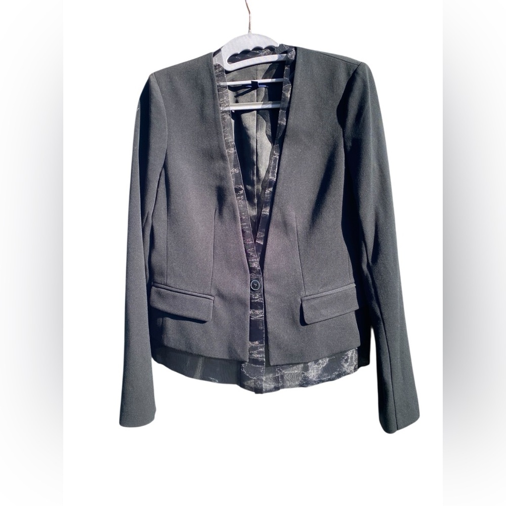 NWOT GAP Black Crop Blazer with Unique Irredecent Mesh Trim Detail 2